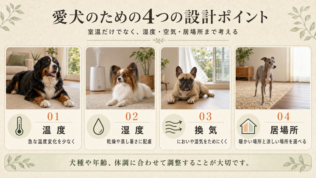 愛犬の室内環境を整える温度・湿度・換気・居場所の4つの住宅設計ポイント
