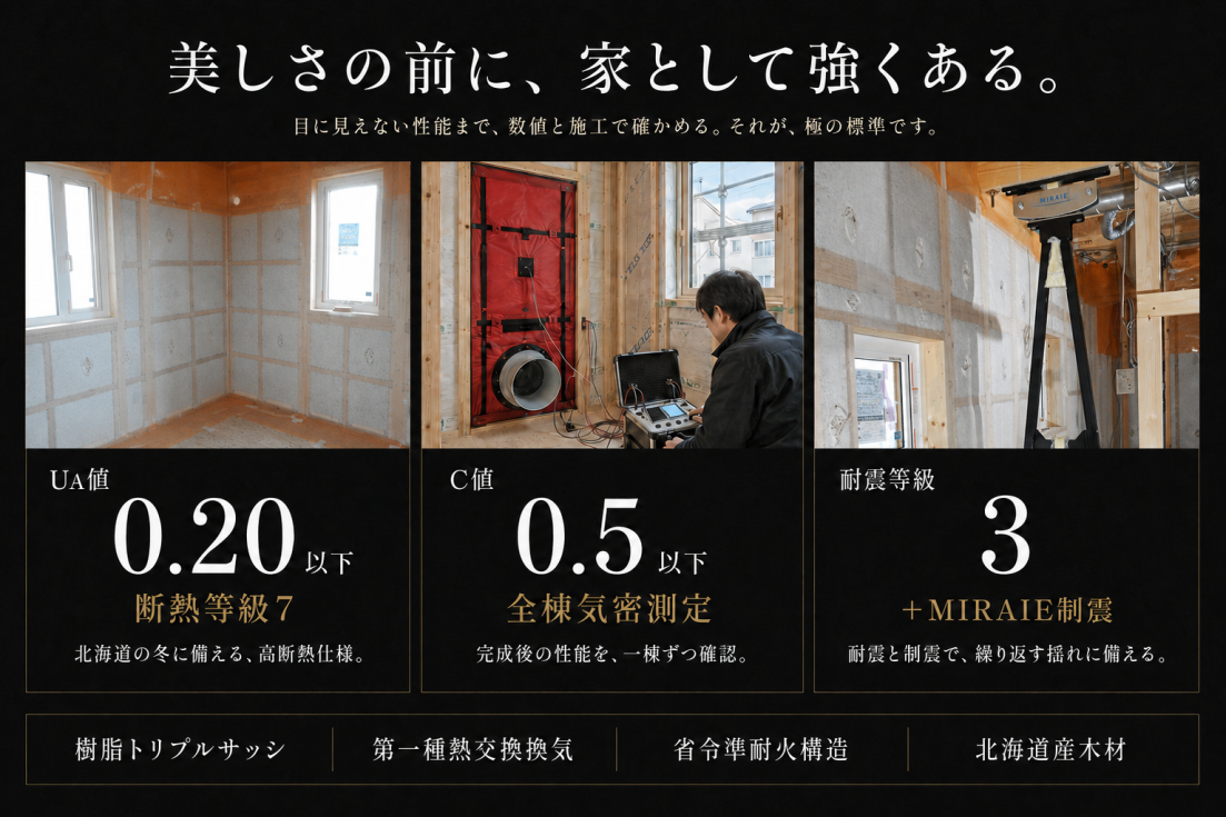 北海道の冬に揺るがない性能。断熱等級7・耐震等級3＋MIRAIE制震