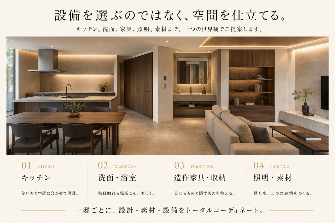 設備を選ぶのではなく空間を仕立てる。外観から内装まで統一するトータルコーディネート
