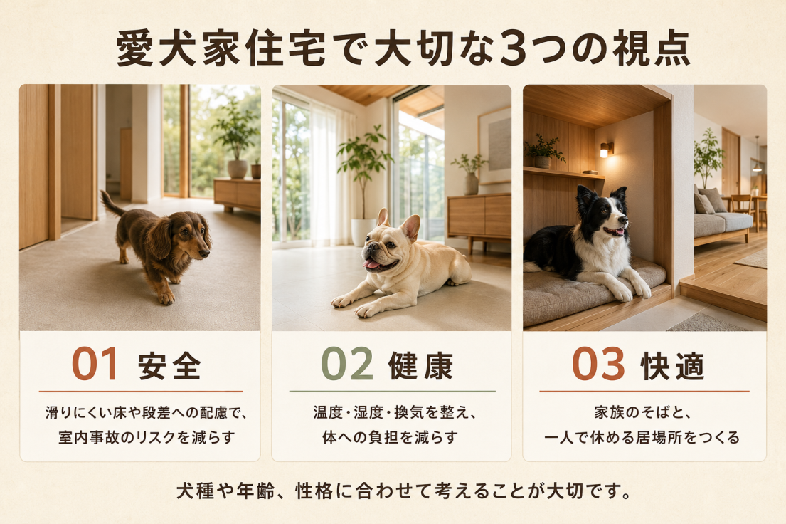 愛犬家住宅で大切な安全・健康・快適の3つの視点