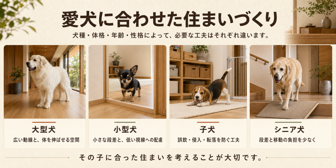 大型犬・小型犬・子犬・シニア犬に合わせた愛犬家住宅の設計ポイント