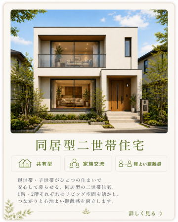 同居型の二世帯住宅。玄関やお風呂は１つで良いけどプライバシーはそれぞれで確保したいよね