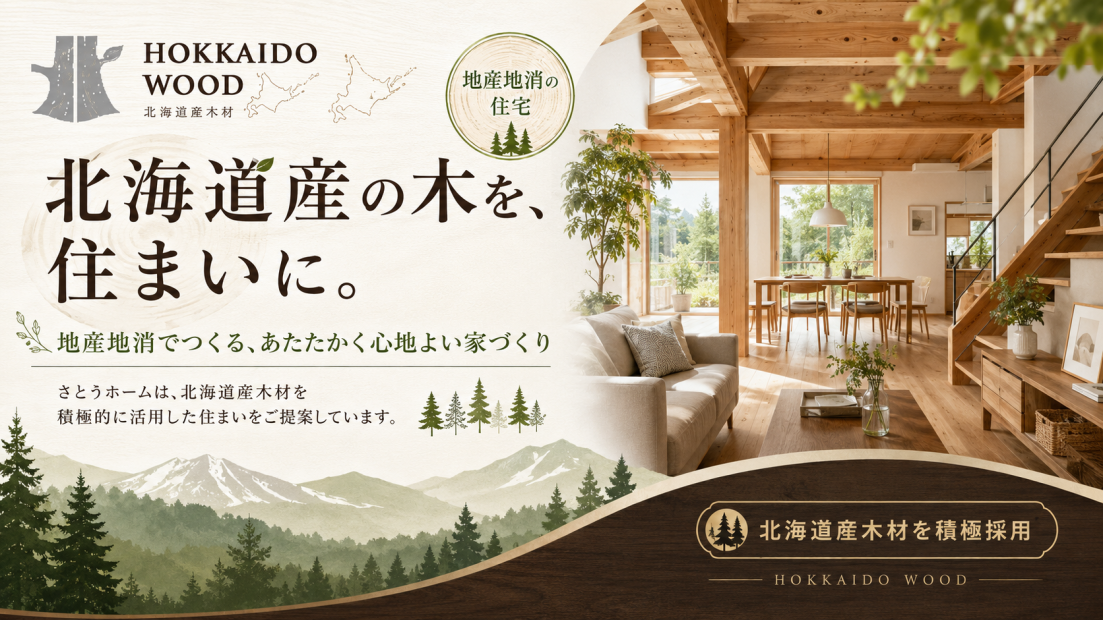 地産地消の北海道産木材を全棟で使用しているお家です。